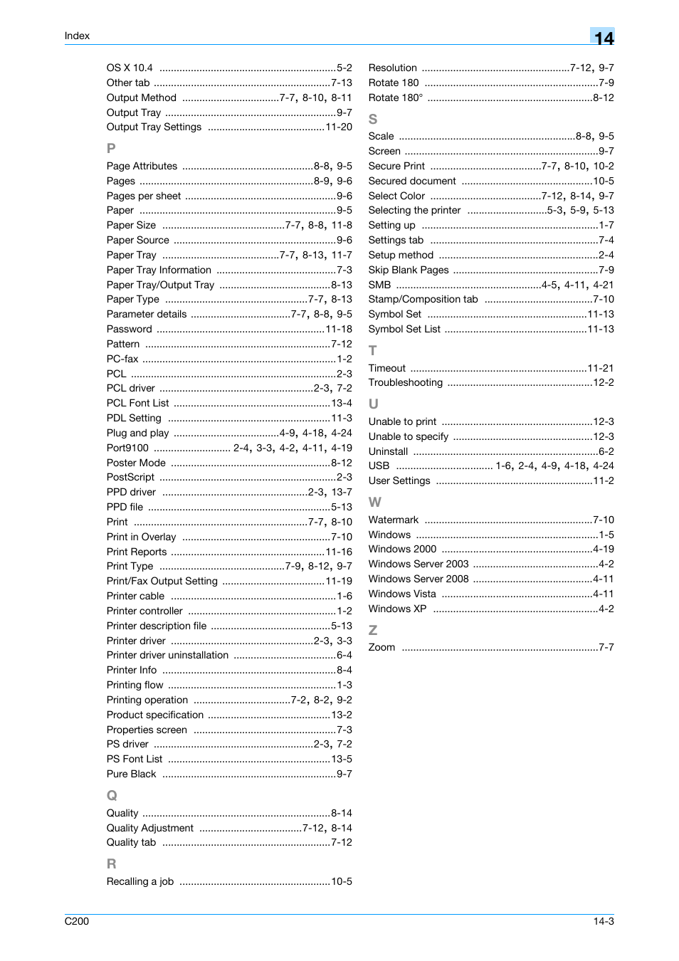 P to z | Konica Minolta bizhub C200 User Manual | Page 155 / 156