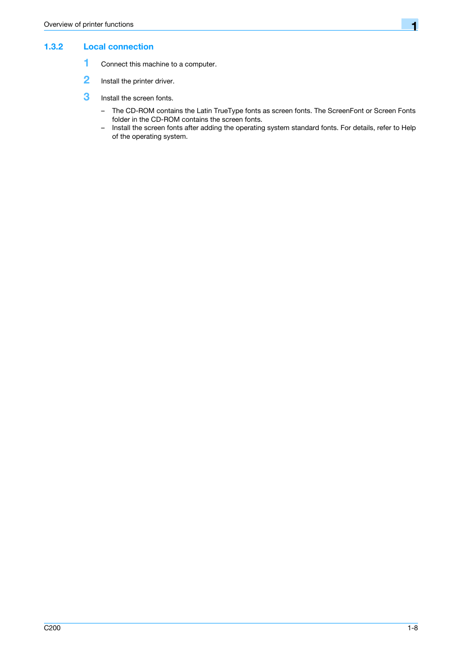 2 local connection, Local connection -8 | Konica Minolta bizhub C200 User Manual | Page 19 / 156
