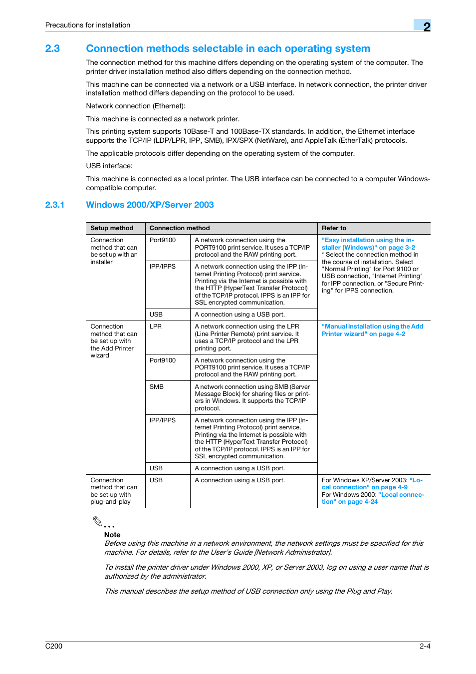 1 windows 2000/xp/server 2003, Windows 2000/xp/server 2003 -4 | Konica Minolta bizhub C200 User Manual | Page 24 / 156