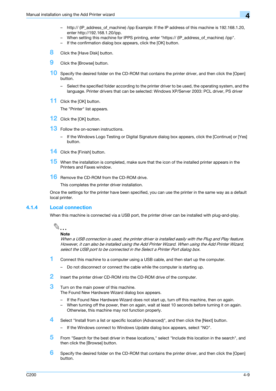 4 local connection, Local connection -9, Server 2003 | Konica Minolta bizhub C200 User Manual | Page 41 / 156