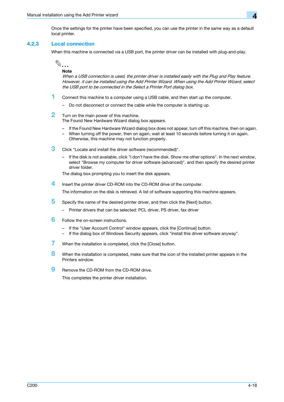 3 local connection, Local connection -18, Local connec | Konica Minolta bizhub C200 User Manual | Page 50 / 156