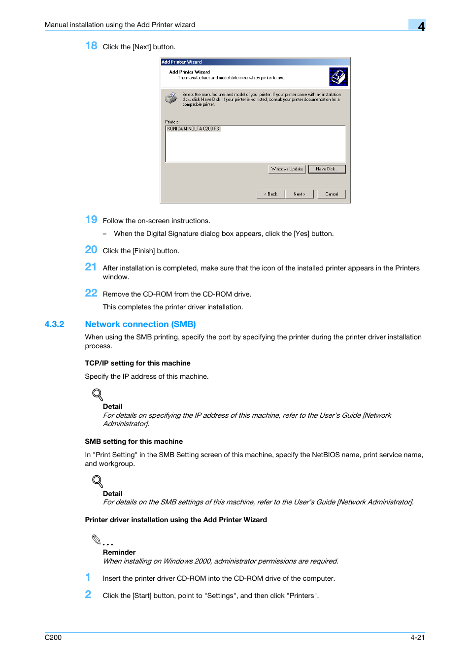 2 network connection (smb), Tcp/ip setting for this machine, Smb setting for this machine | Konica Minolta bizhub C200 User Manual | Page 53 / 156