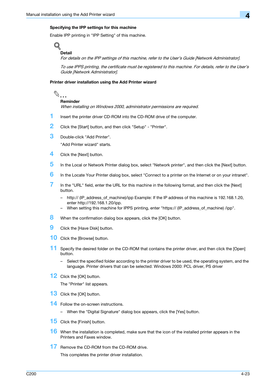 Specifying the ipp settings for this machine | Konica Minolta bizhub C200 User Manual | Page 55 / 156