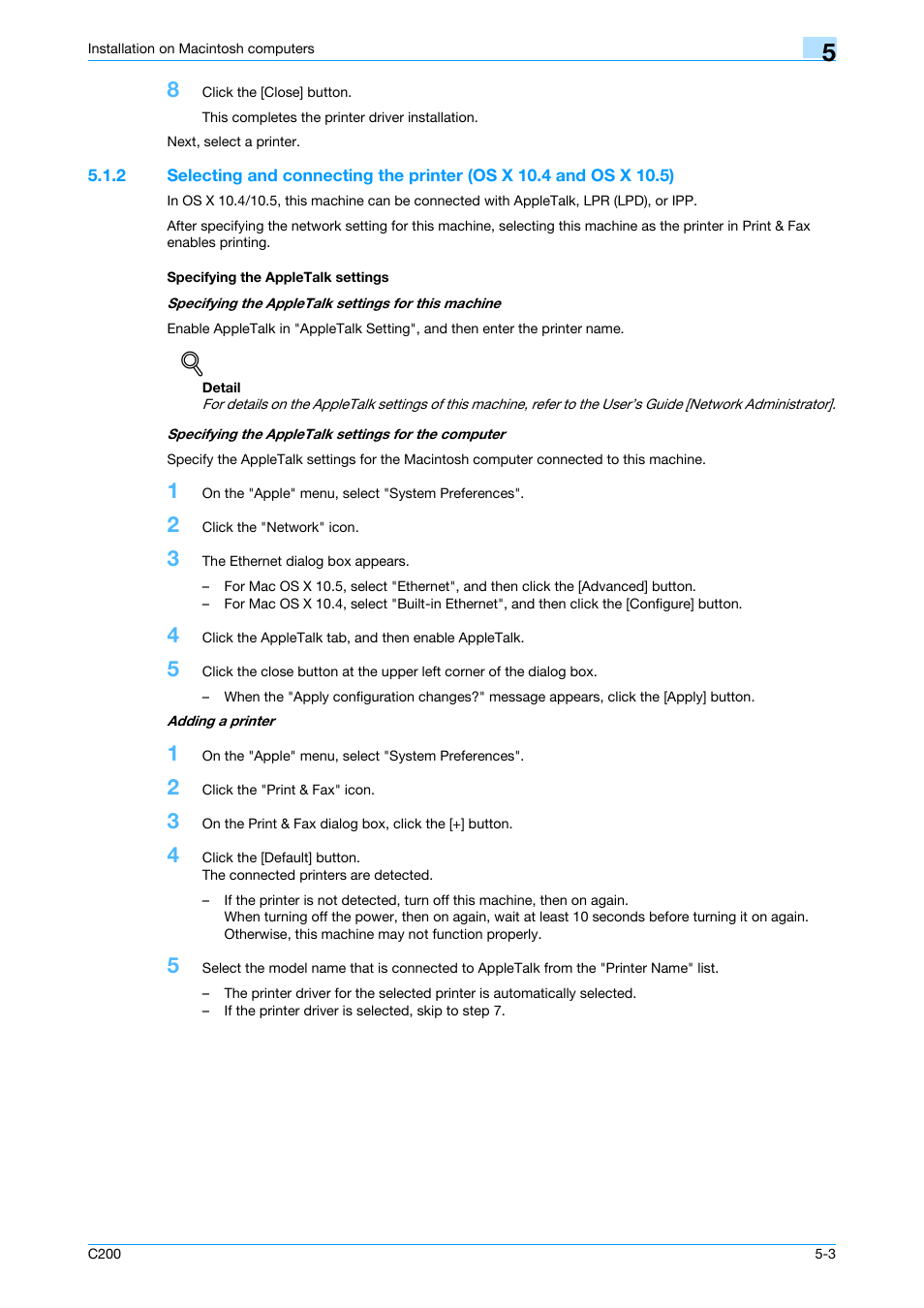 Specifying the appletalk settings | Konica Minolta bizhub C200 User Manual | Page 59 / 156