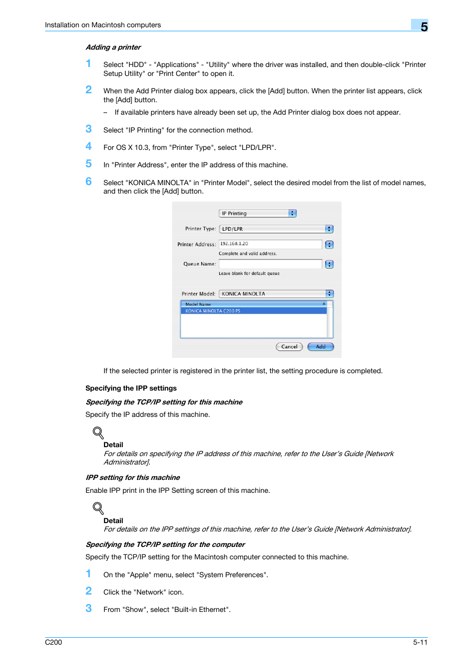 Specifying the ipp settings, Specifying the ipp settings -11 | Konica Minolta bizhub C200 User Manual | Page 67 / 156