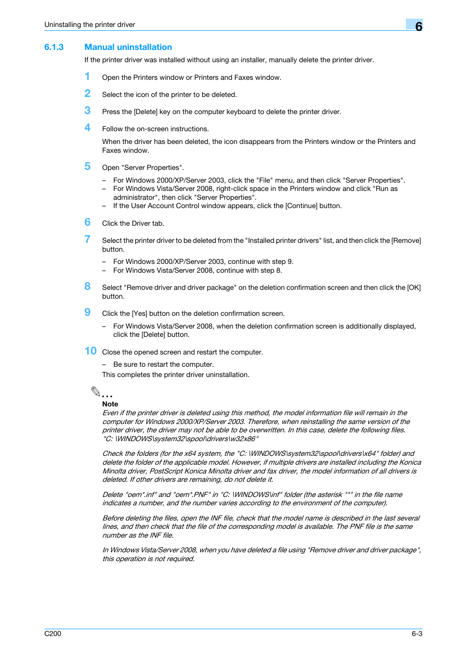 3 manual uninstallation, Manual uninstallation -3 | Konica Minolta bizhub C200 User Manual | Page 75 / 156