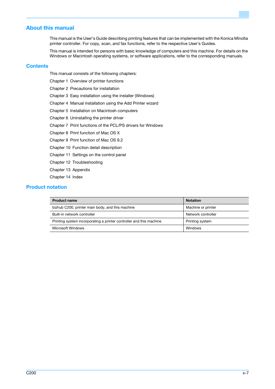 Konica Minolta bizhub C200 User Manual | Page 8 / 156