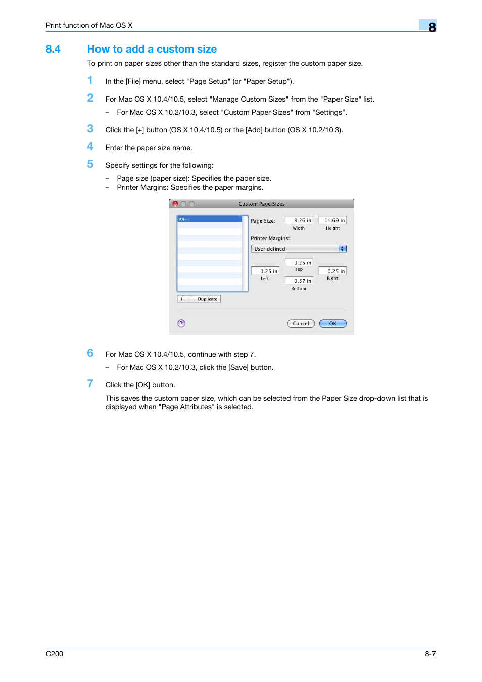 4 how to add a custom size, How to add a custom size -7 | Konica Minolta bizhub C200 User Manual | Page 97 / 156