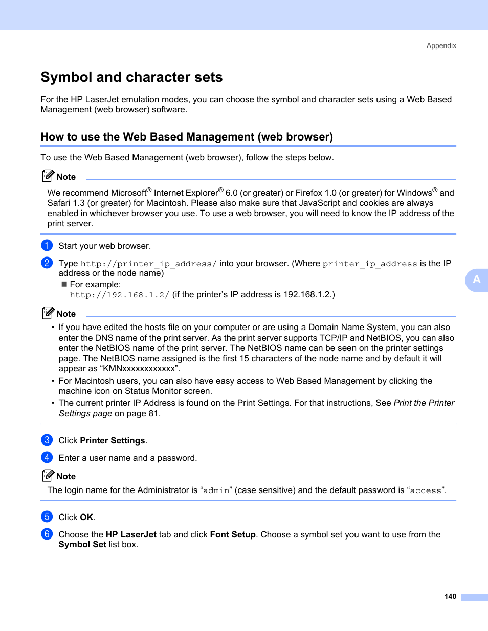 Symbol and character sets, How to use the web based management (web browser) | Konica Minolta bizhub 20P User Manual | Page 150 / 161