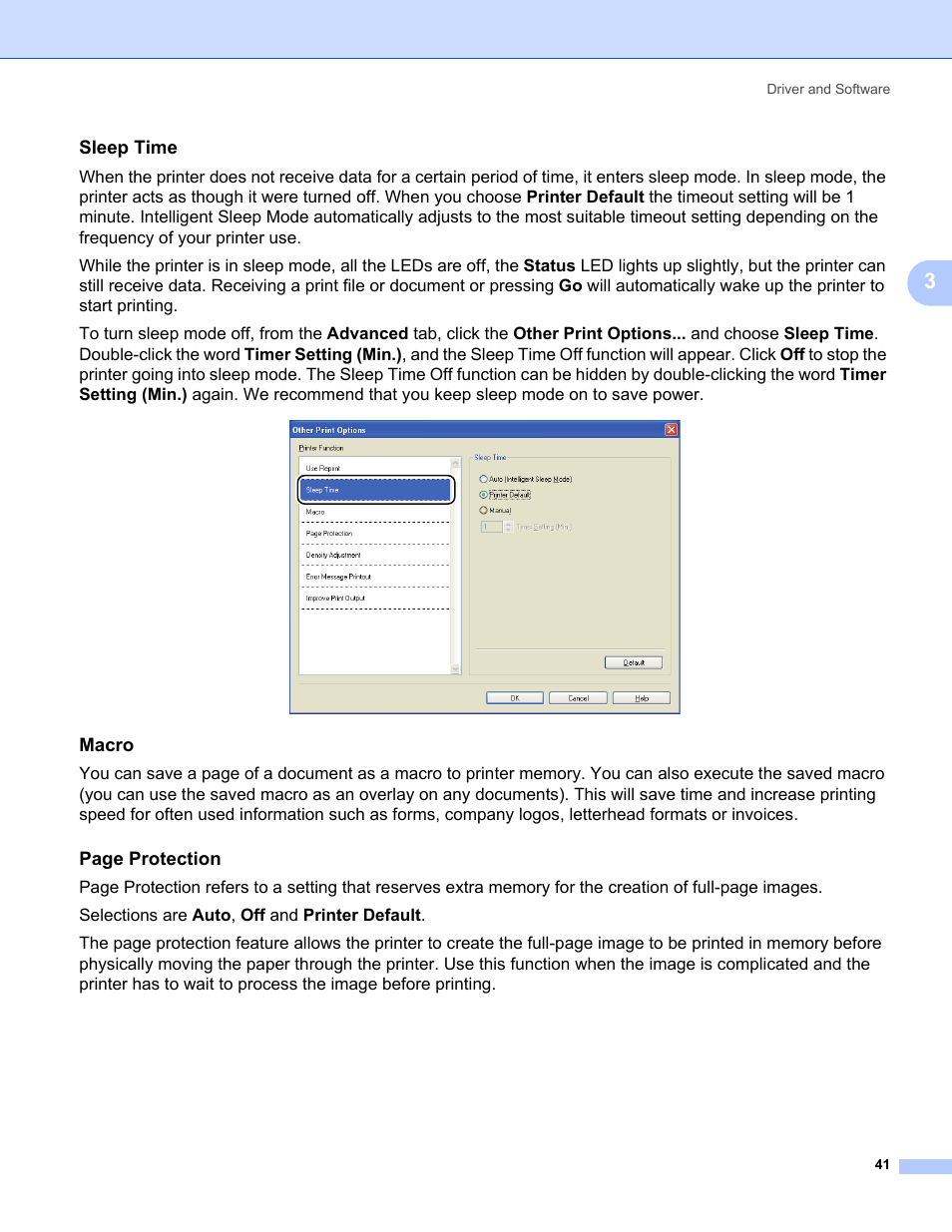 Sleep time, Macro, Page protection | Konica Minolta bizhub 20P User Manual | Page 51 / 161