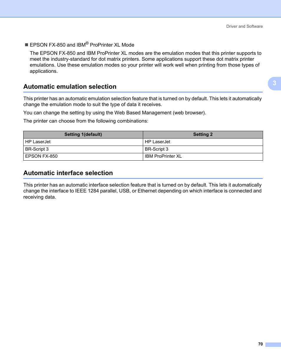 Automatic emulation selection, Automatic interface selection | Konica Minolta bizhub 20P User Manual | Page 80 / 161