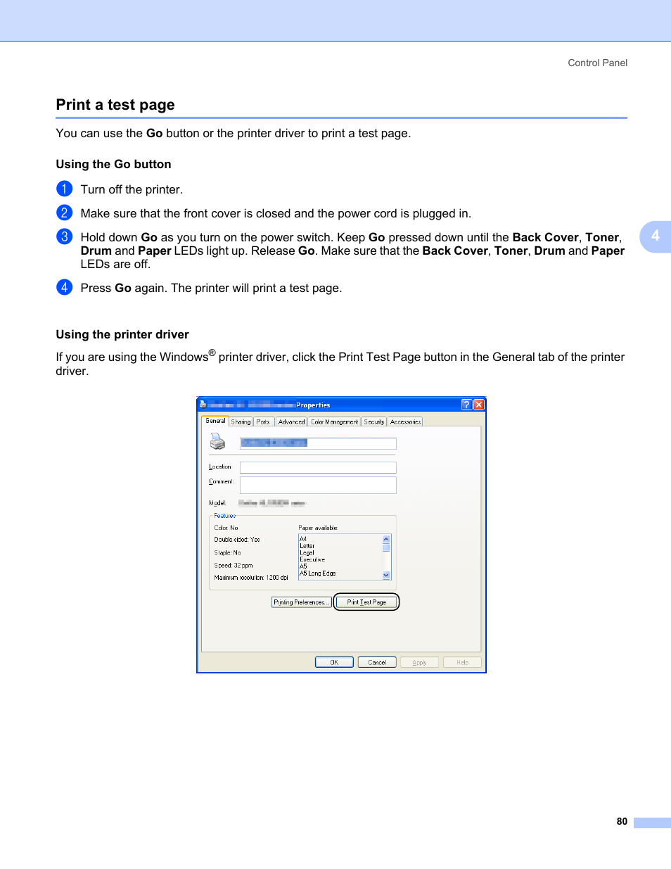 4print a test page | Konica Minolta bizhub 20P User Manual | Page 90 / 161