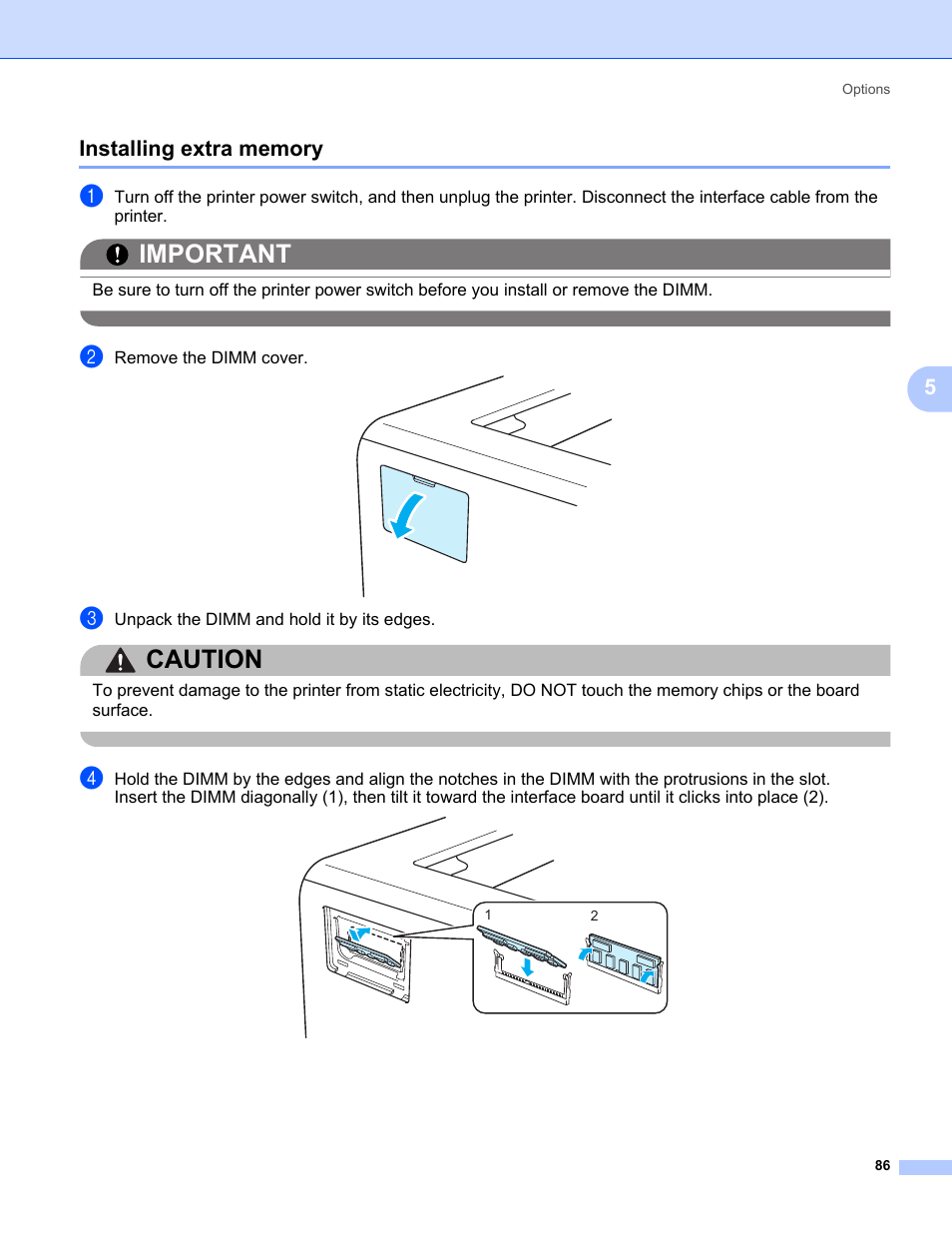 Installing extra memory, Important, Caution | Konica Minolta bizhub 20P User Manual | Page 96 / 161