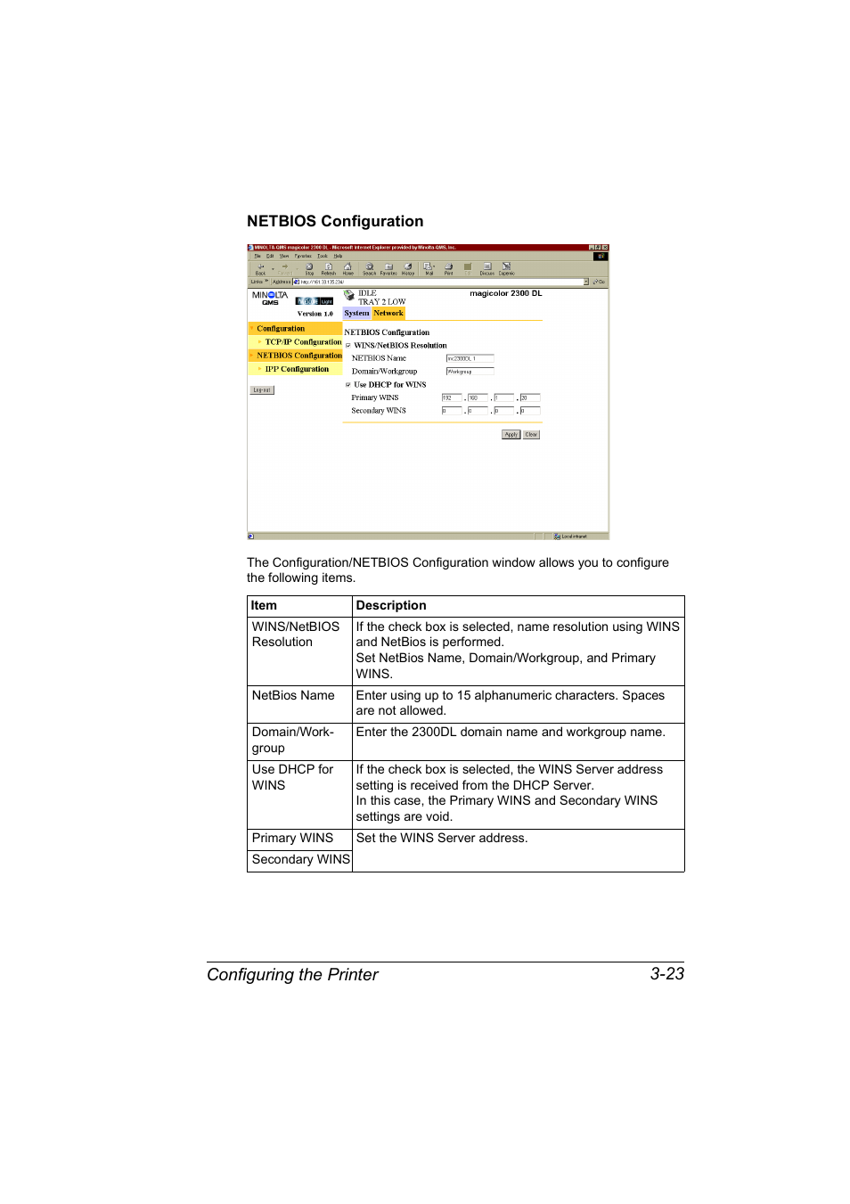 Configuring the printer 3-23 | Konica Minolta MAGICOLOR 2300 User Manual | Page 45 / 72