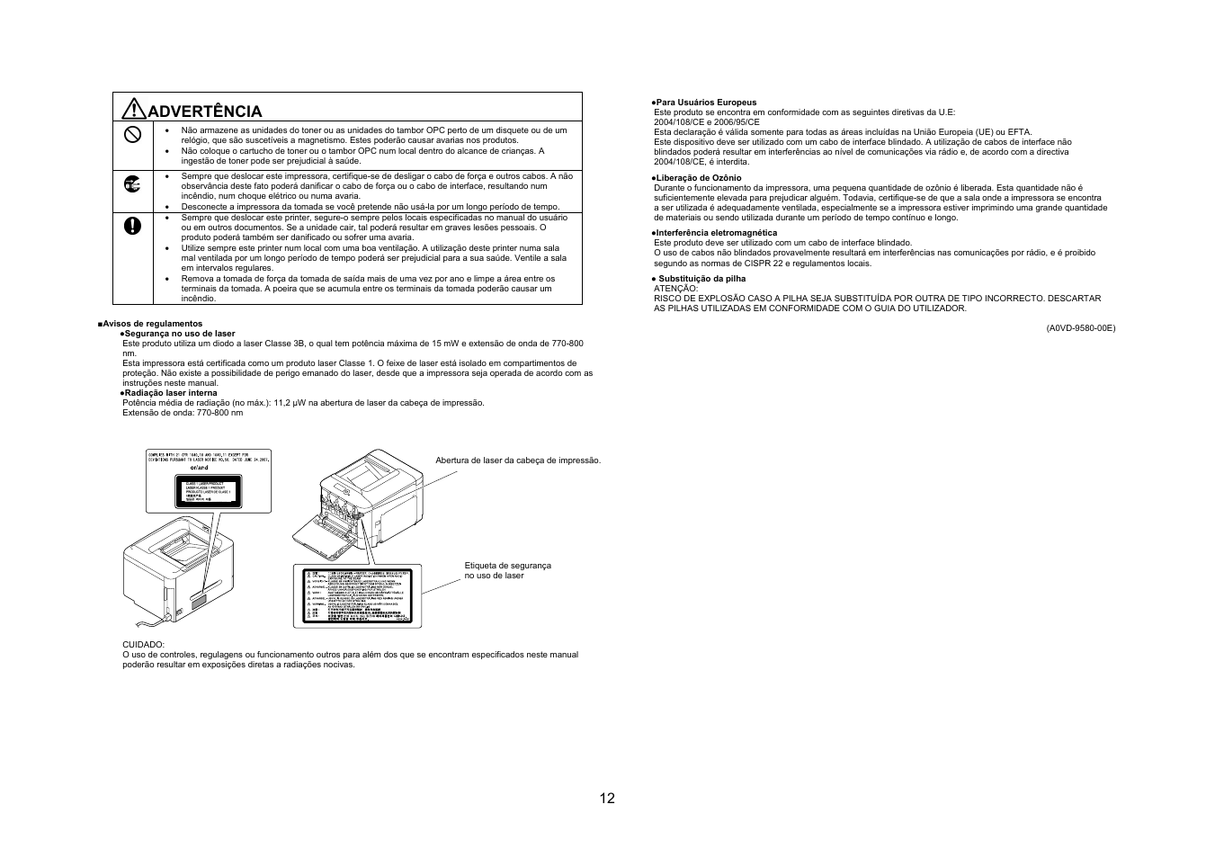 Advertência | Konica Minolta bizhub C35P User Manual | Page 13 / 46