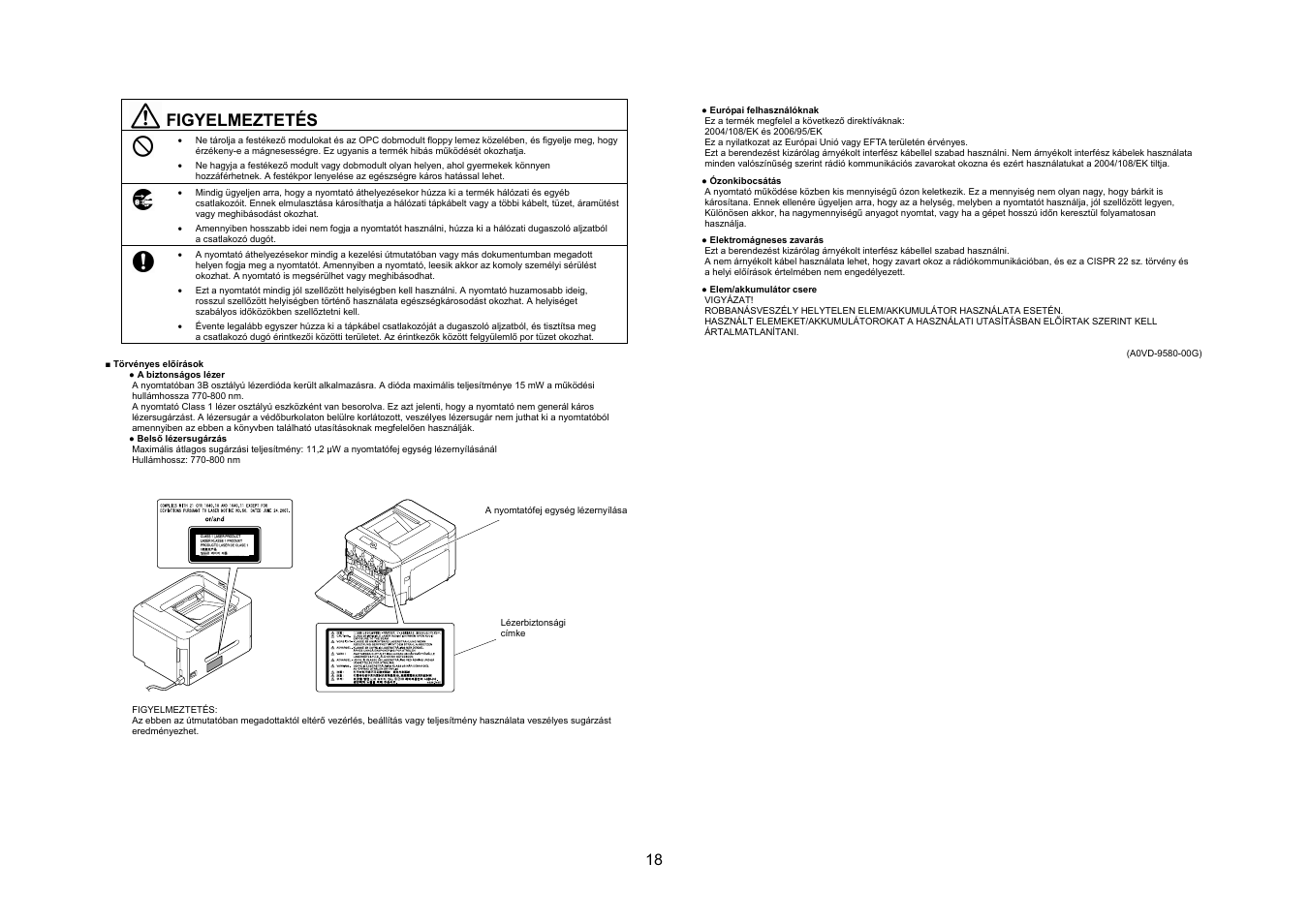 Figyelmeztetés | Konica Minolta bizhub C35P User Manual | Page 19 / 46