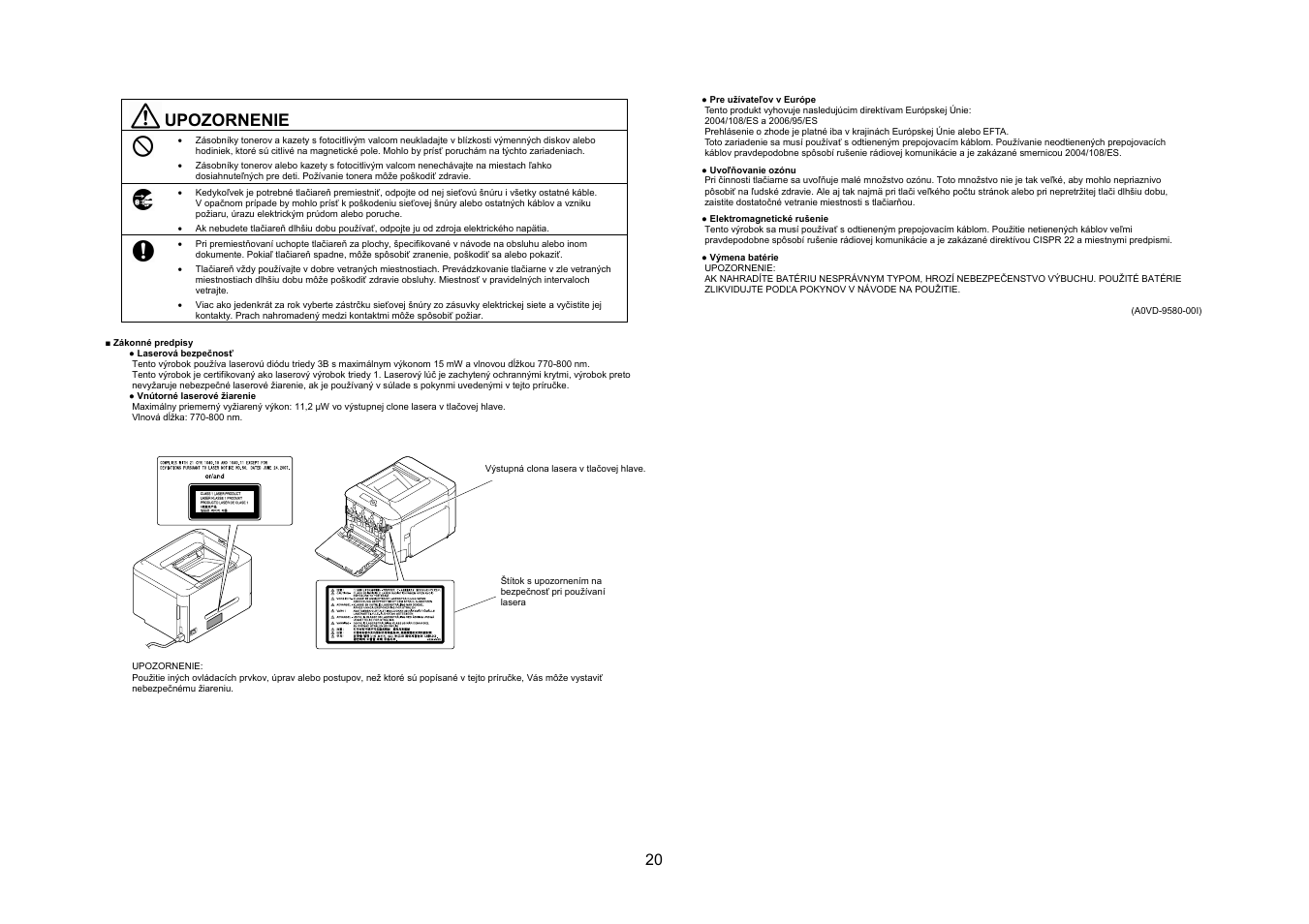 Upozornenie | Konica Minolta bizhub C35P User Manual | Page 21 / 46