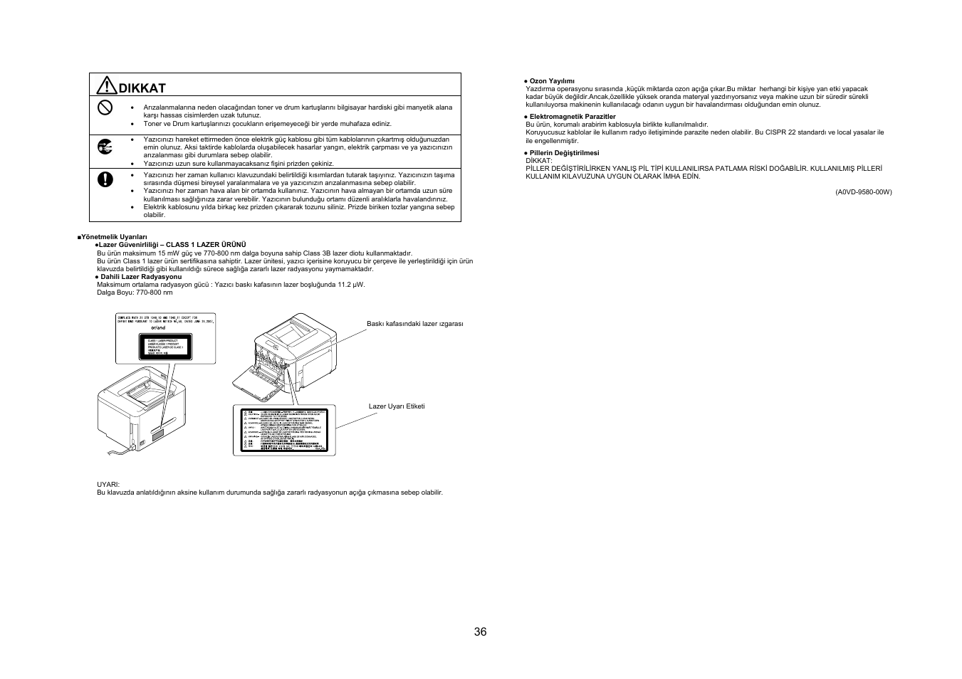 Dikkat | Konica Minolta bizhub C35P User Manual | Page 37 / 46