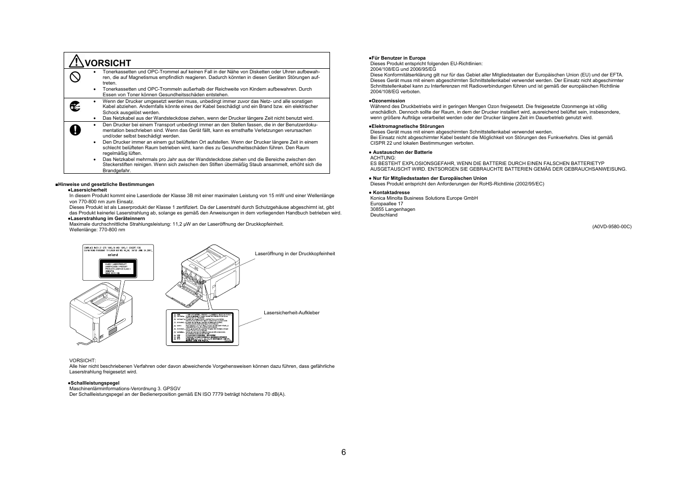 Vorsicht | Konica Minolta bizhub C35P User Manual | Page 7 / 46