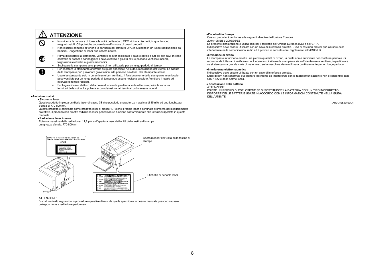 Attenzione | Konica Minolta bizhub C35P User Manual | Page 9 / 46