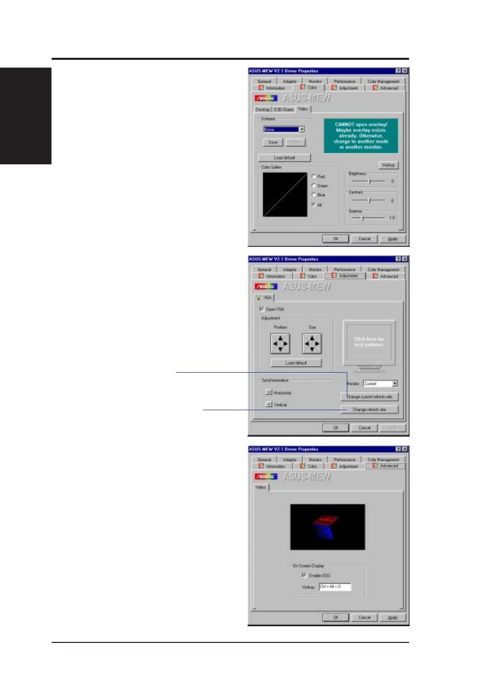 Software reference, Adjustment, Advanced | Color (video) | Asus INTEL CUW(E)-FX User Manual | Page 102 / 128