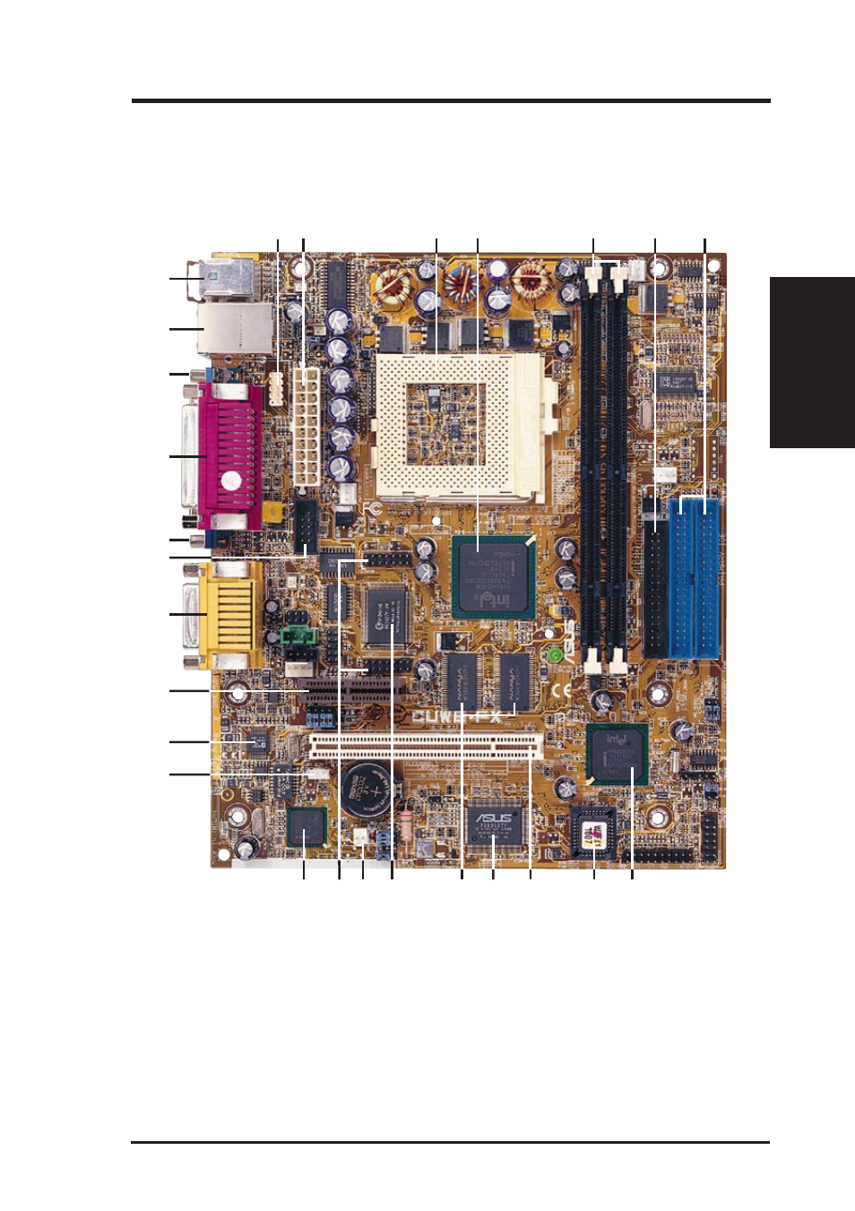 Features, 3 component locations | Asus INTEL CUW(E)-FX User Manual | Page 13 / 128