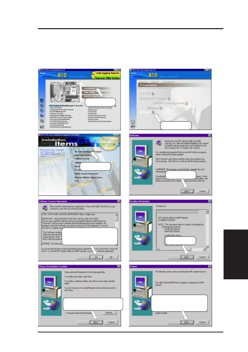 Software setup, 9 other, 1 inf update utility for 810 chipset | Asus INTEL CUW(E)-FX User Manual | Page 91 / 128