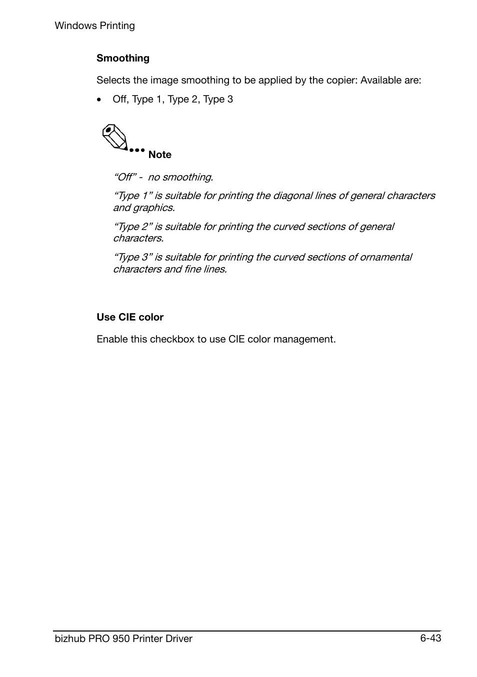 Smoothing, Use cie color | Konica Minolta bizhub PRO 950 User Manual | Page 107 / 160