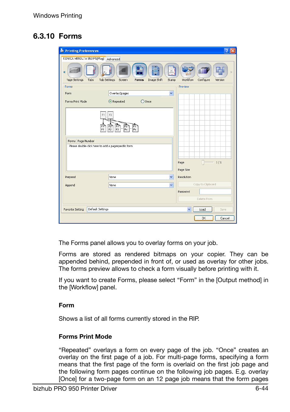 10 forms, Form, Forms print mode | Konica Minolta bizhub PRO 950 User Manual | Page 108 / 160