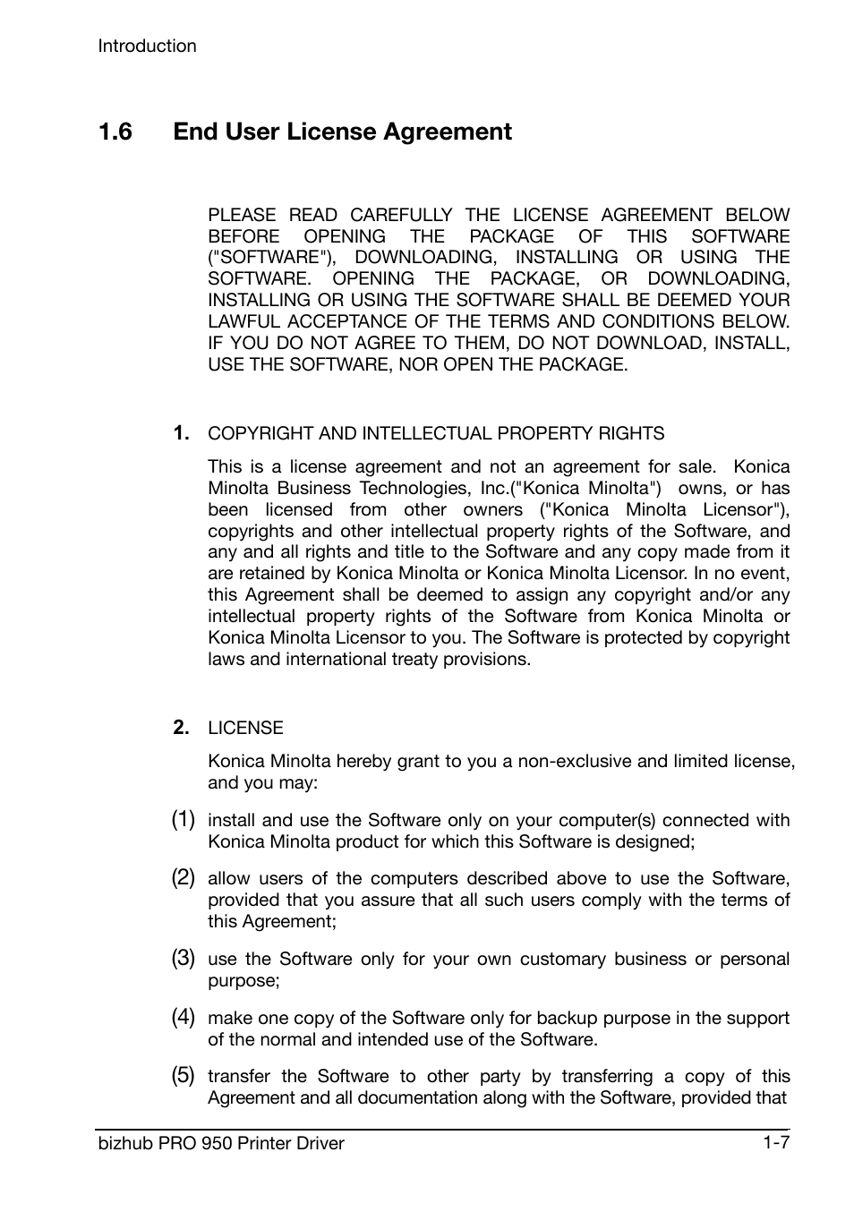 6 end user license agreement | Konica Minolta bizhub PRO 950 User Manual | Page 11 / 160