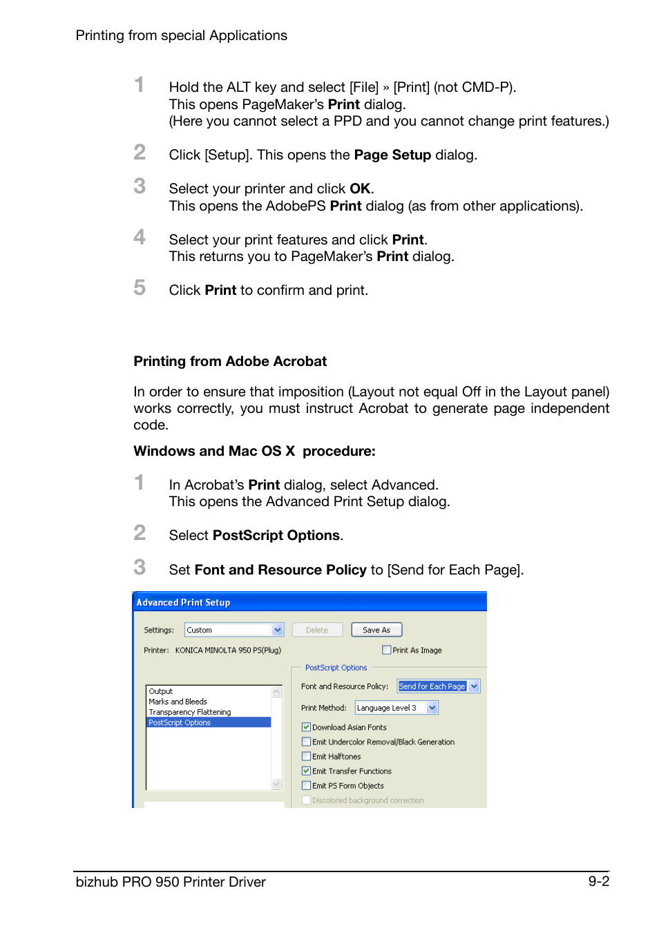 Printing from adobe acrobat | Konica Minolta bizhub PRO 950 User Manual | Page 146 / 160