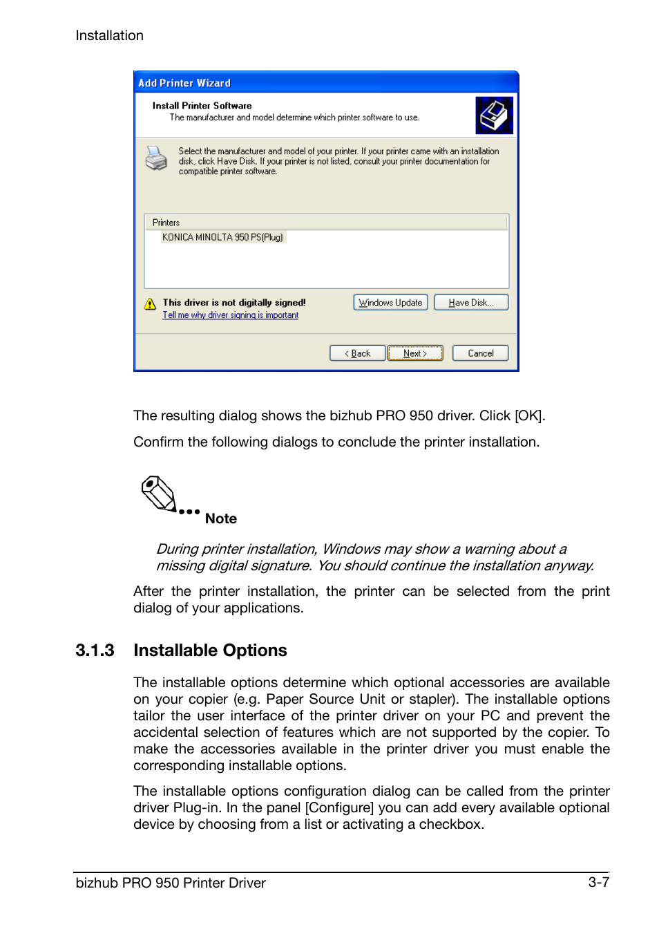 3 installable options | Konica Minolta bizhub PRO 950 User Manual | Page 27 / 160