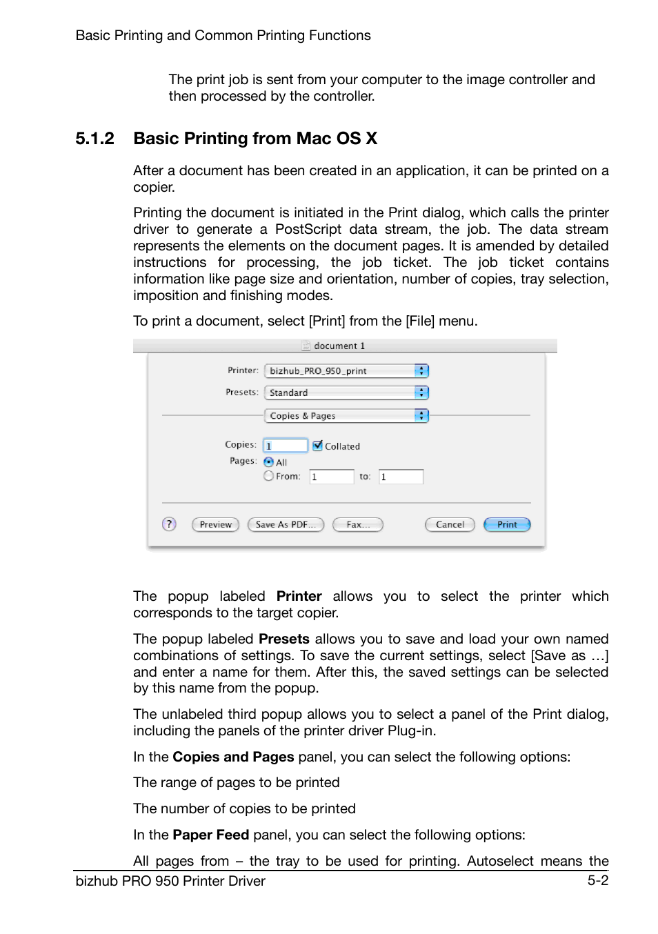 2 basic printing from mac os x | Konica Minolta bizhub PRO 950 User Manual | Page 45 / 160