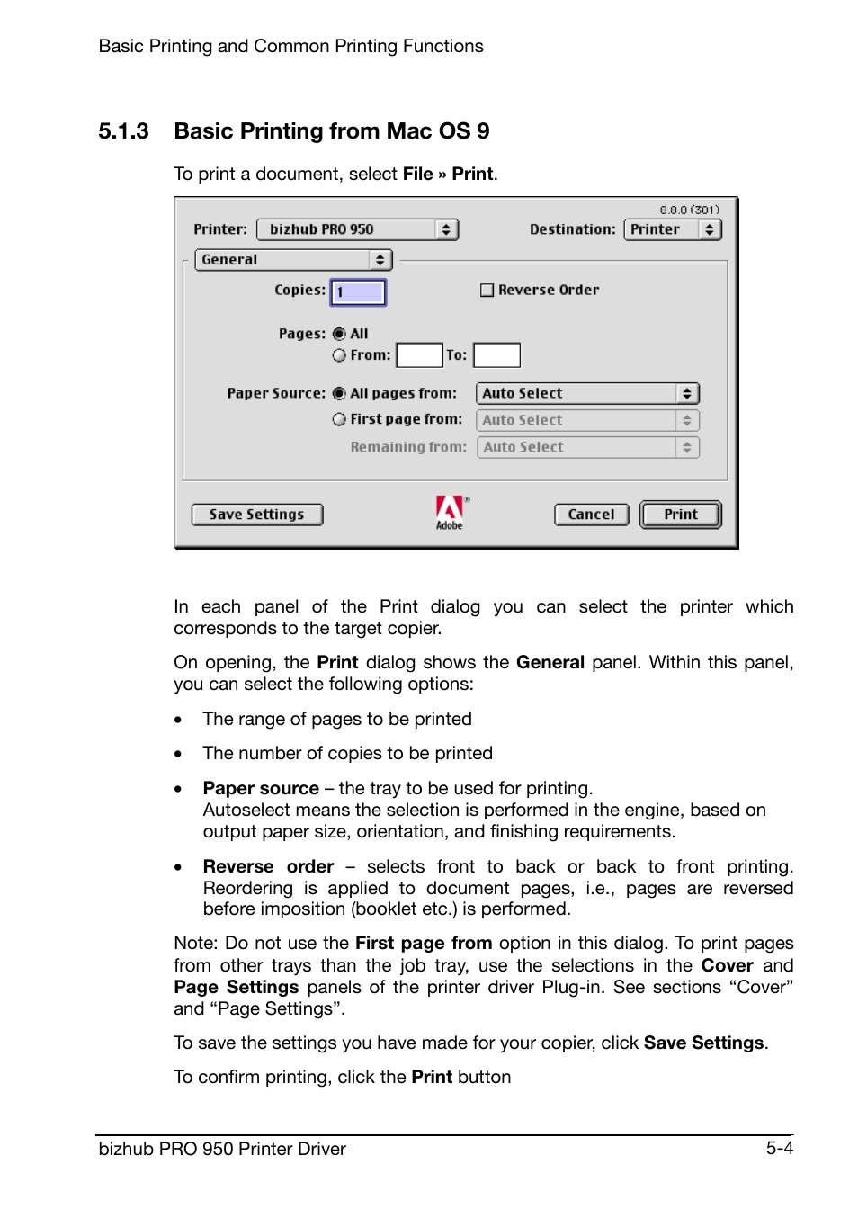 3 basic printing from mac os 9 | Konica Minolta bizhub PRO 950 User Manual | Page 47 / 160