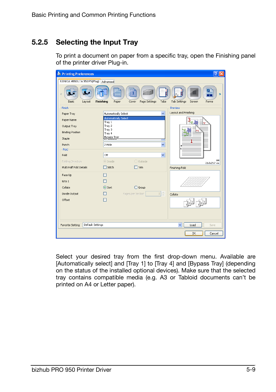 5 selecting the input tray | Konica Minolta bizhub PRO 950 User Manual | Page 52 / 160