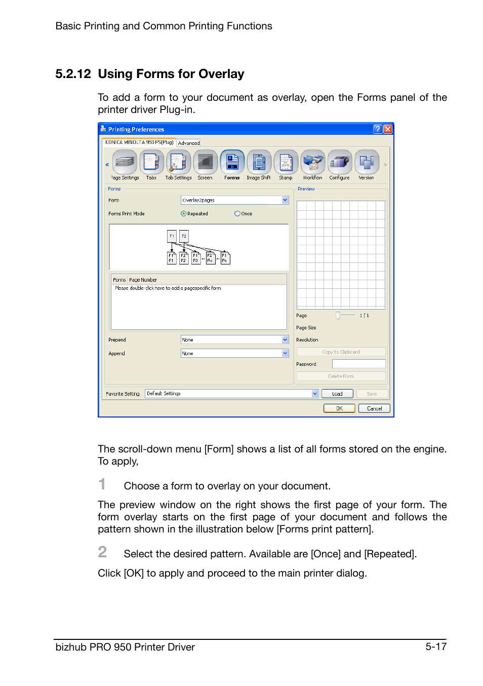 12 using forms for overlay | Konica Minolta bizhub PRO 950 User Manual | Page 60 / 160