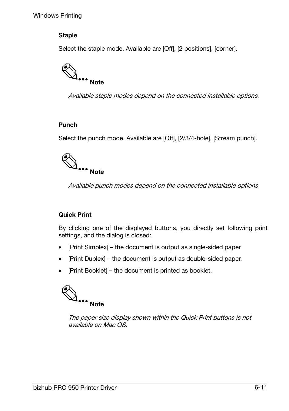 Staple, Punch, Quick print | Konica Minolta bizhub PRO 950 User Manual | Page 75 / 160