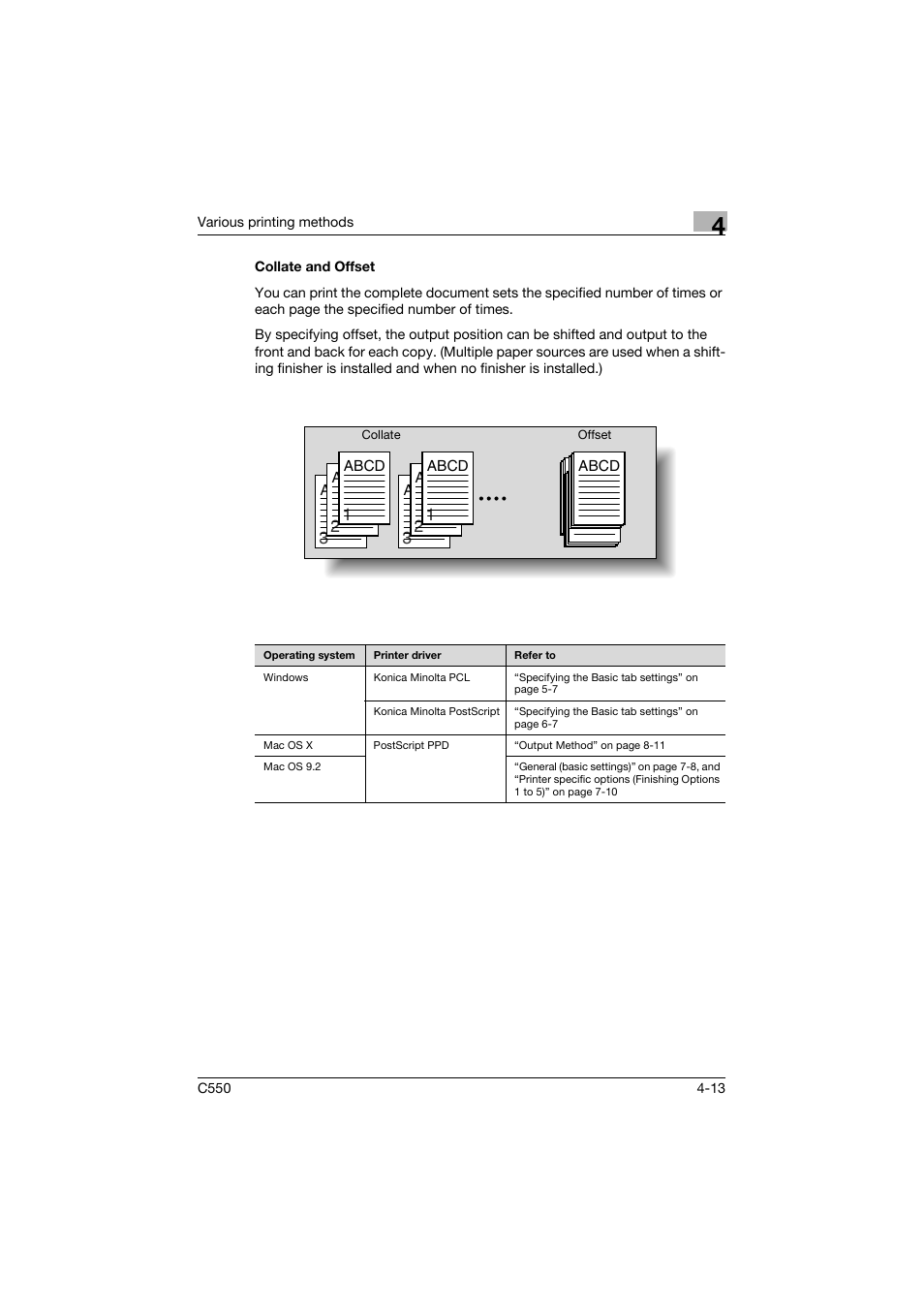 Collate and offset, Collate and offset -13 | Konica Minolta bizhub C550 User Manual | Page 129 / 427