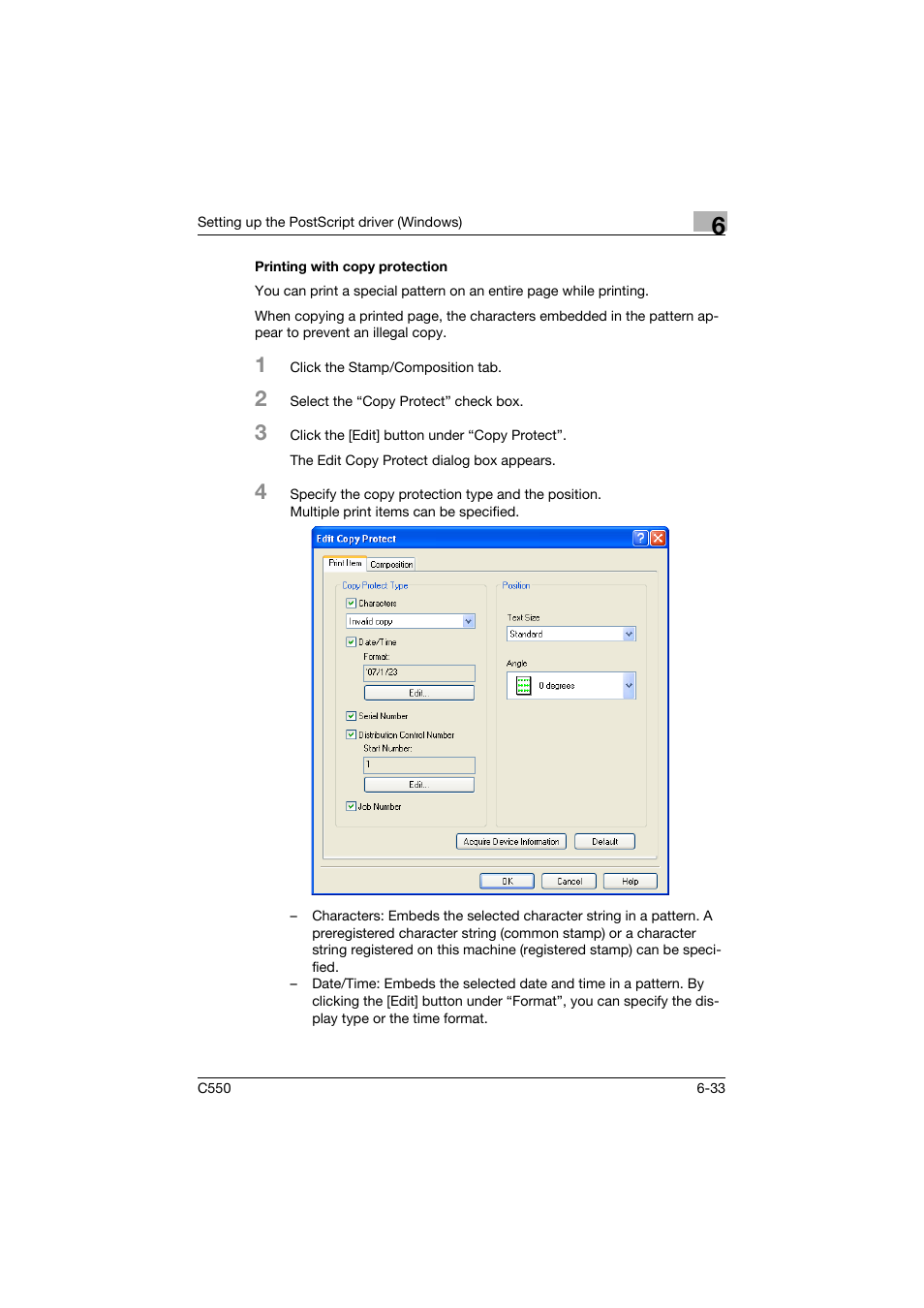 Printing with copy protection, Printing with copy protection -33 | Konica Minolta bizhub C550 User Manual | Page 228 / 427