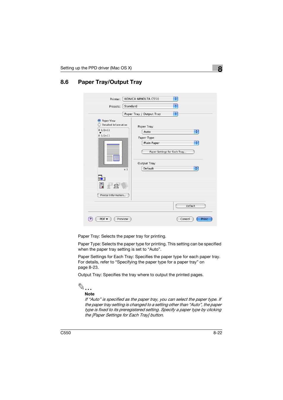 6 paper tray/output tray, Paper tray/output tray -22 | Konica Minolta bizhub C550 User Manual | Page 282 / 427