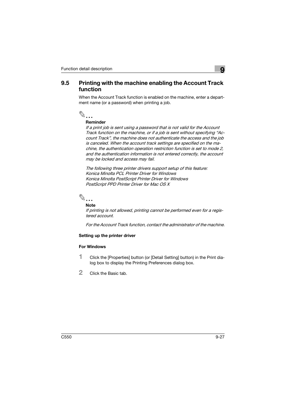 Setting up the printer driver, For windows, Setting up the printer driver -27 for windows -27 | Konica Minolta bizhub C550 User Manual | Page 326 / 427