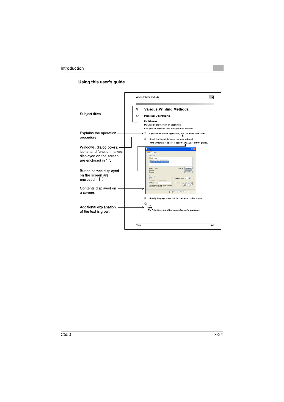 Using this user’s guide | Konica Minolta bizhub C550 User Manual | Page 35 / 427