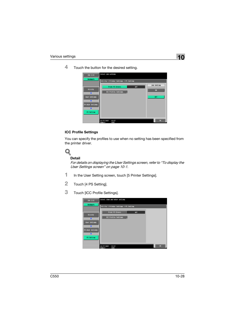 Icc profile settings, Icc profile settings -28 | Konica Minolta bizhub C550 User Manual | Page 381 / 427