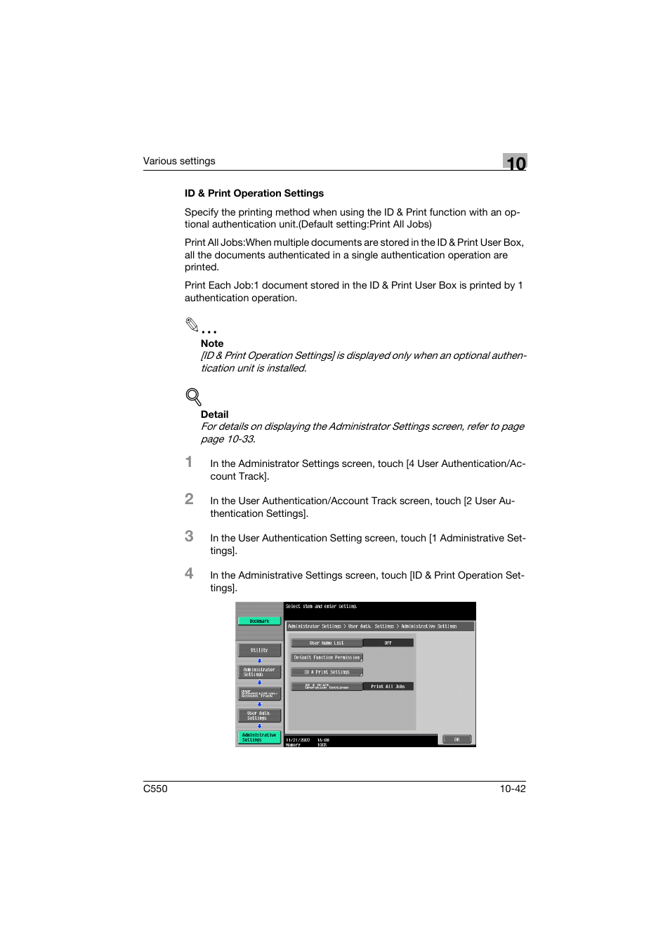 Id & print operation settings, Id & print operation settings -42 | Konica Minolta bizhub C550 User Manual | Page 395 / 427