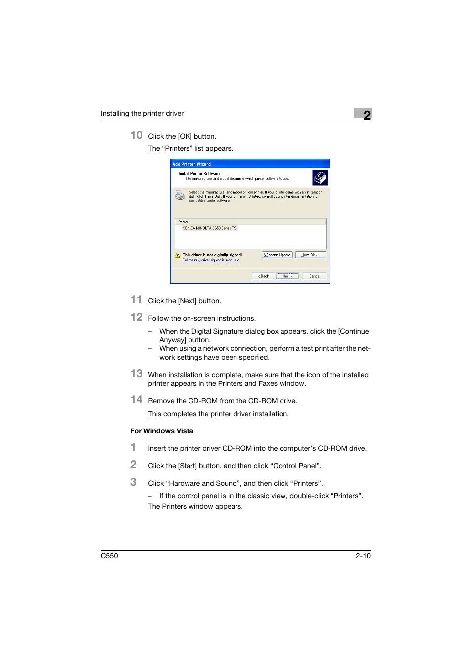 For windows vista, For windows vista -10 | Konica Minolta bizhub C550 User Manual | Page 54 / 427