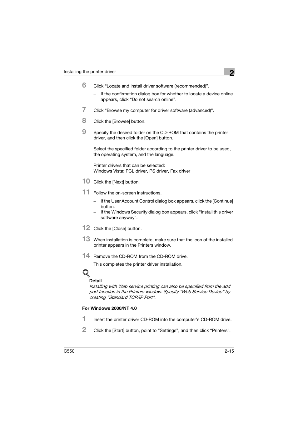 For windows 2000/nt 4.0, For windows 2000/nt 4.0 -15 | Konica Minolta bizhub C550 User Manual | Page 59 / 427