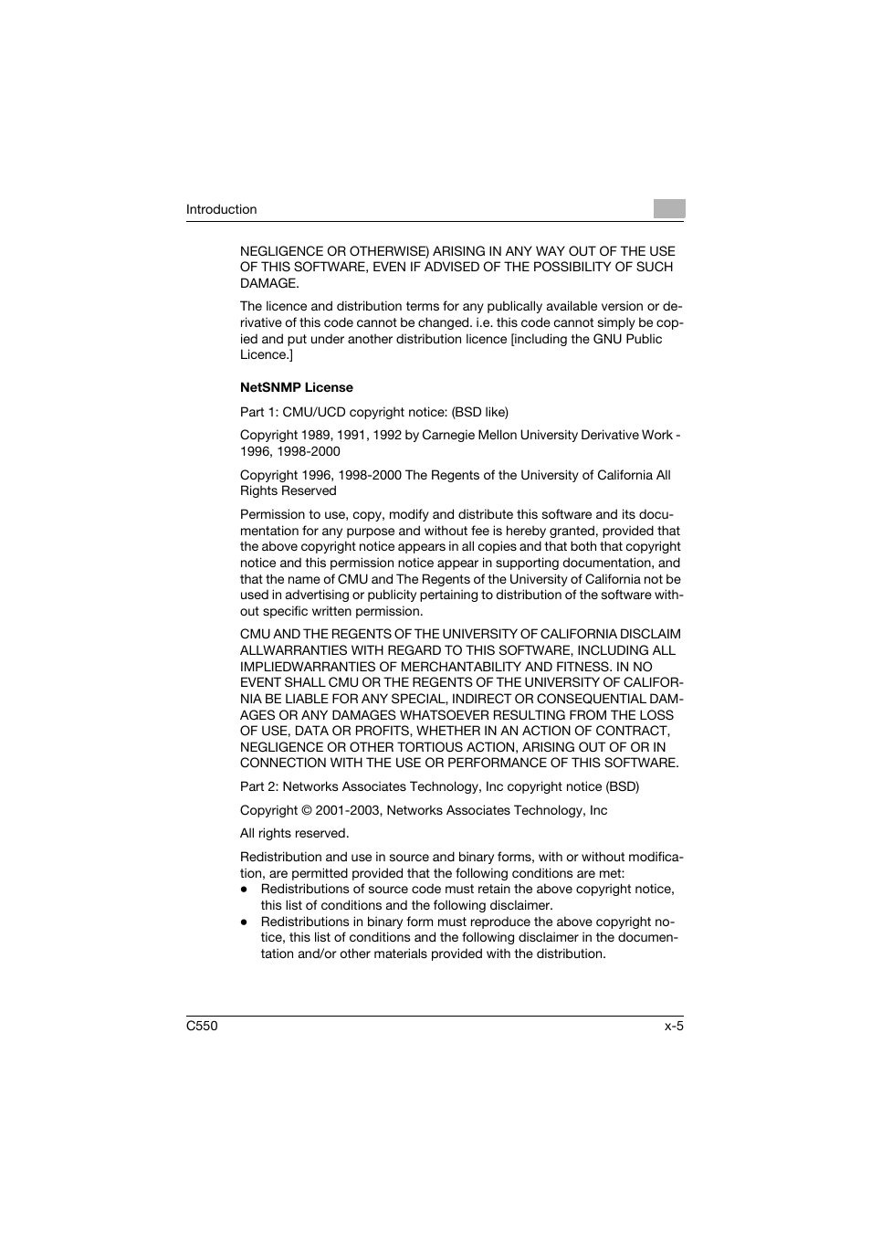 Netsnmp license | Konica Minolta bizhub C550 User Manual | Page 6 / 427