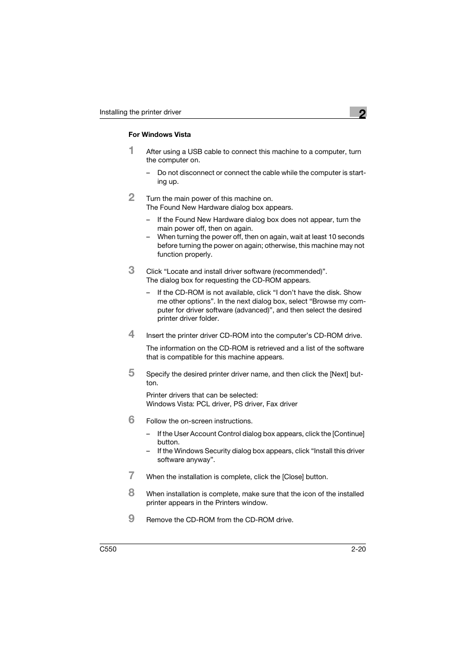 For windows vista, For windows vista -20 | Konica Minolta bizhub C550 User Manual | Page 64 / 427