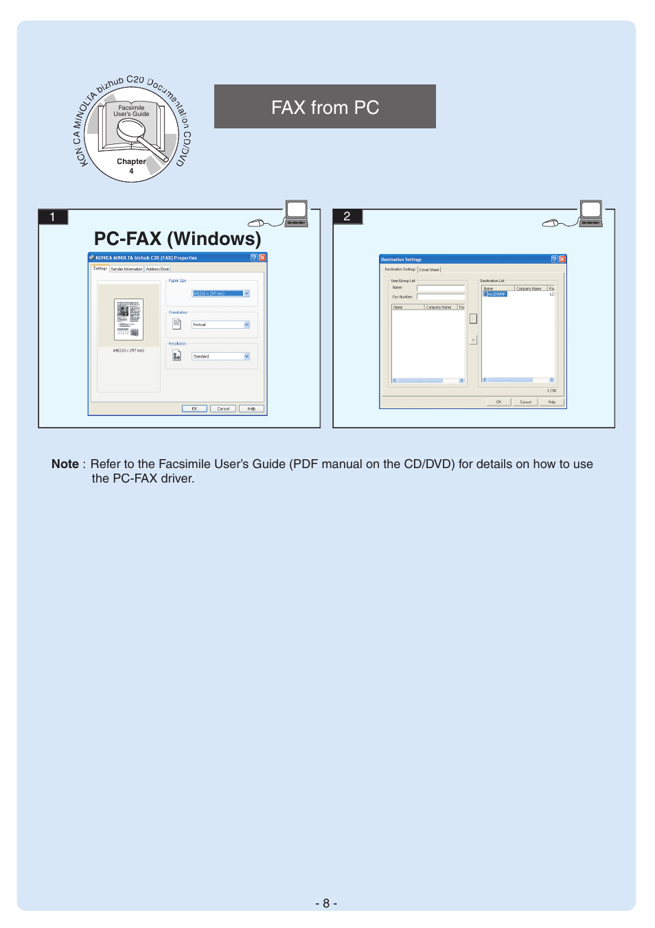 Fax from pc, Pc-fax (windows) | Konica Minolta bizhub C20X User Manual | Page 8 / 12