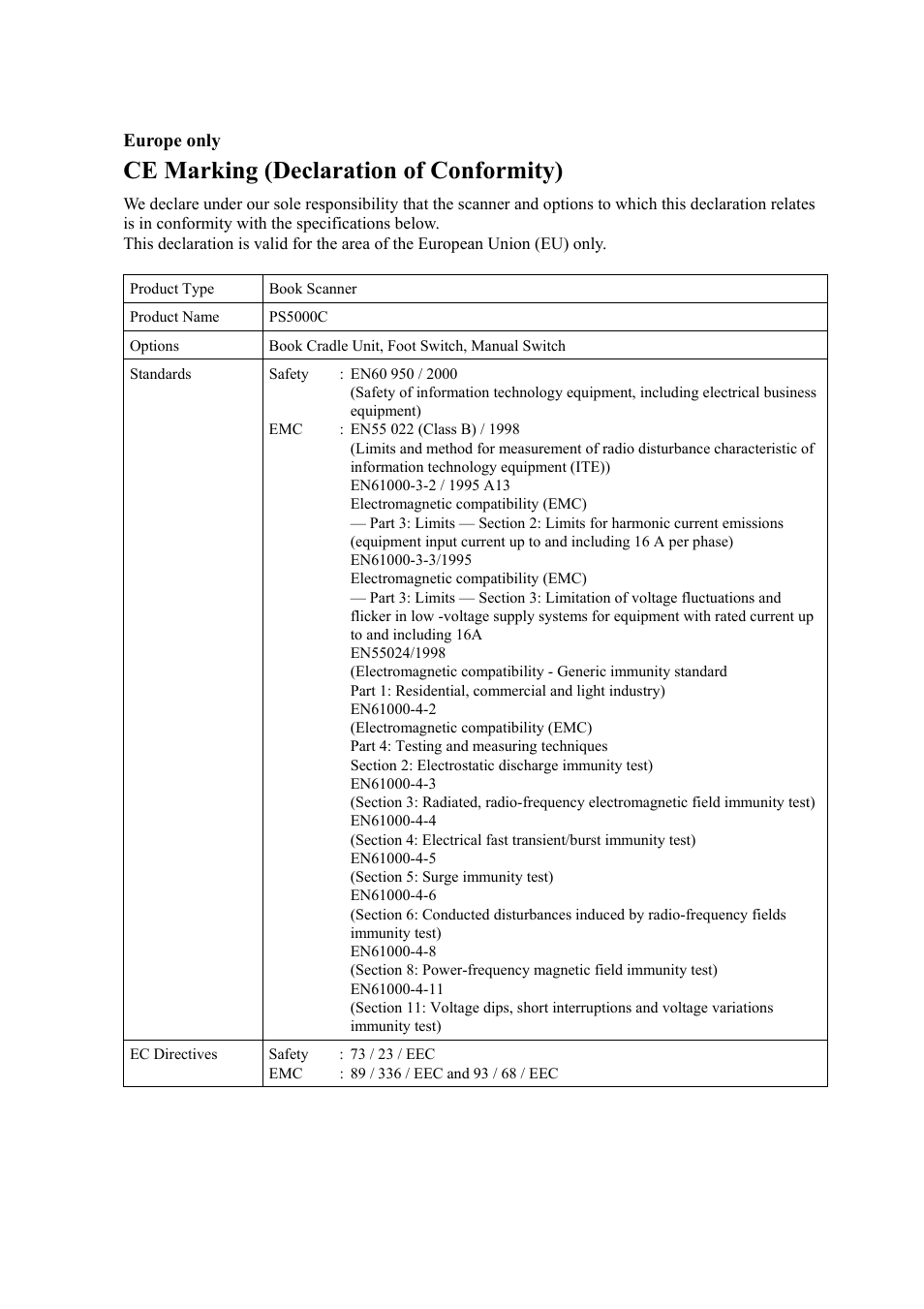 Ce marking (declaration of conformity) | Konica Minolta PS5000C User Manual | Page 11 / 74